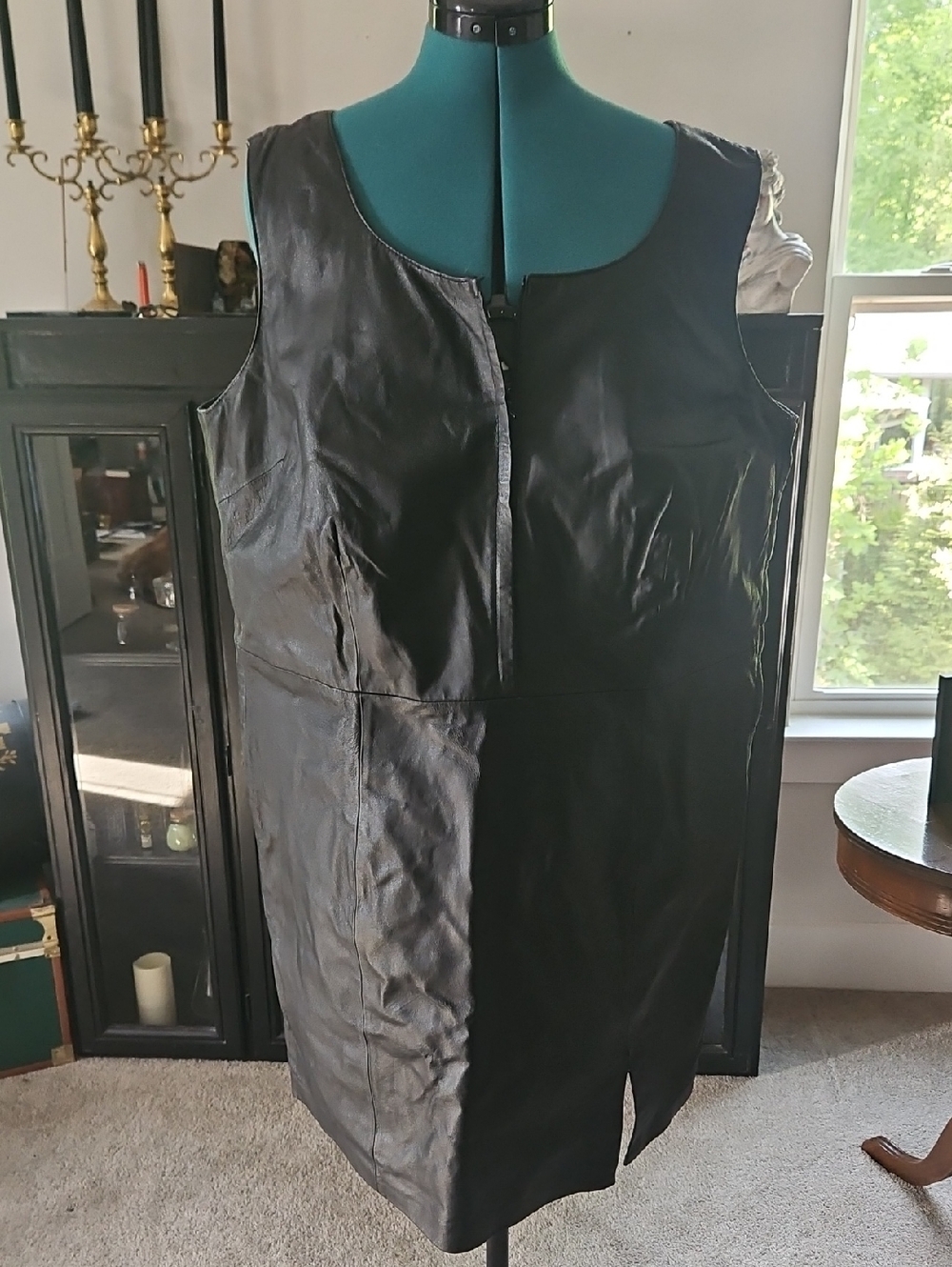 Sleeveless Black Leather Tunic Dress